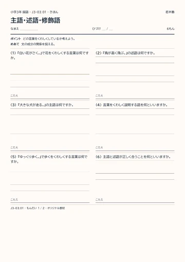 主語・述語・修飾語の見本