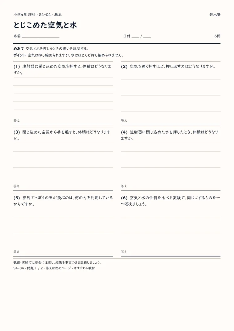 とじこめた空気と水プリントの見本