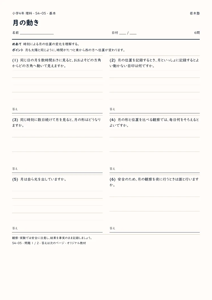 月の動きプリントの見本