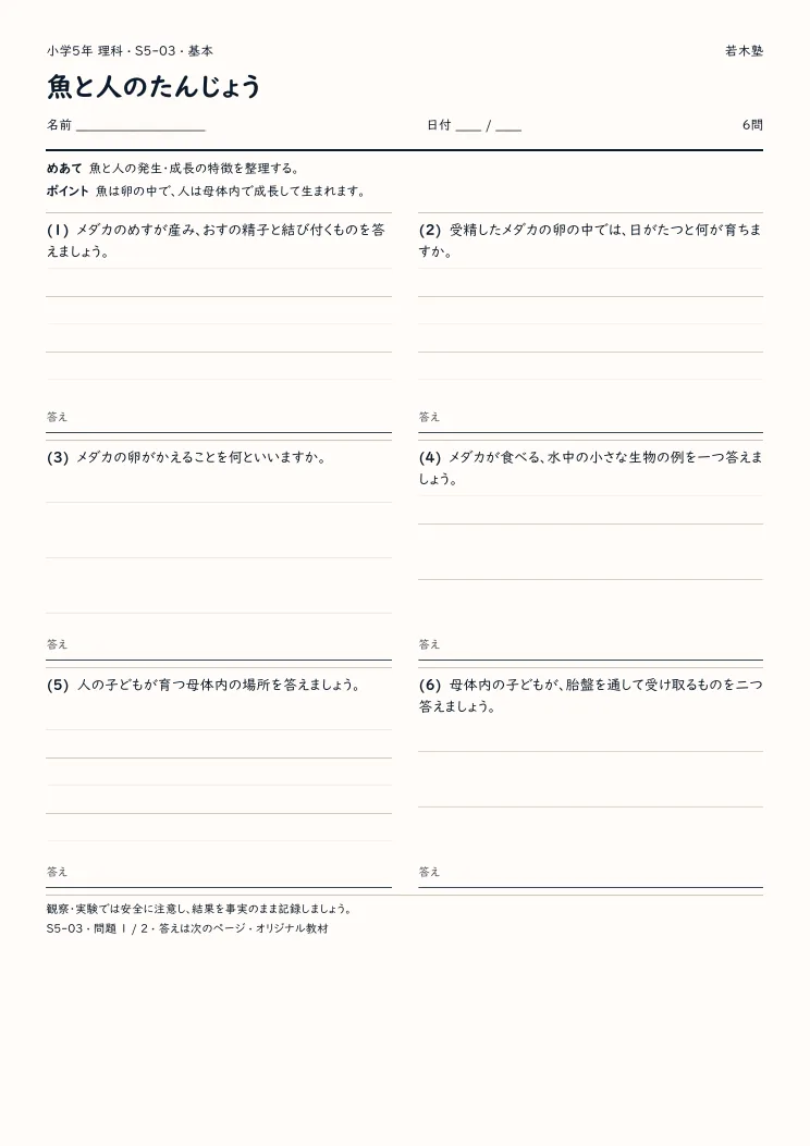 魚と人のたんじょうプリントの見本