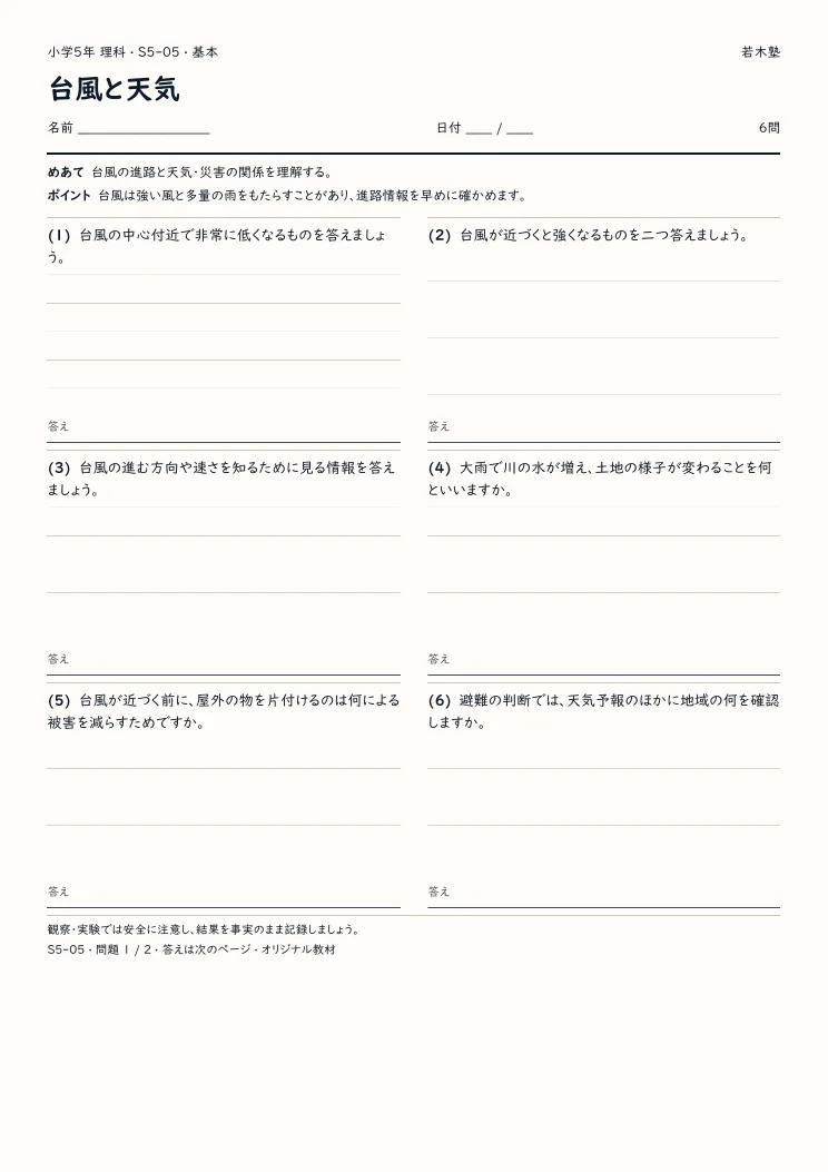 台風と天気プリントの見本