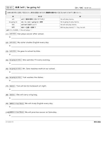未来(will / be going to)の問題プリント1ページ目