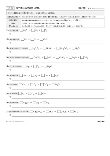 化学反応式の完成(係数)の問題プリント1ページ目